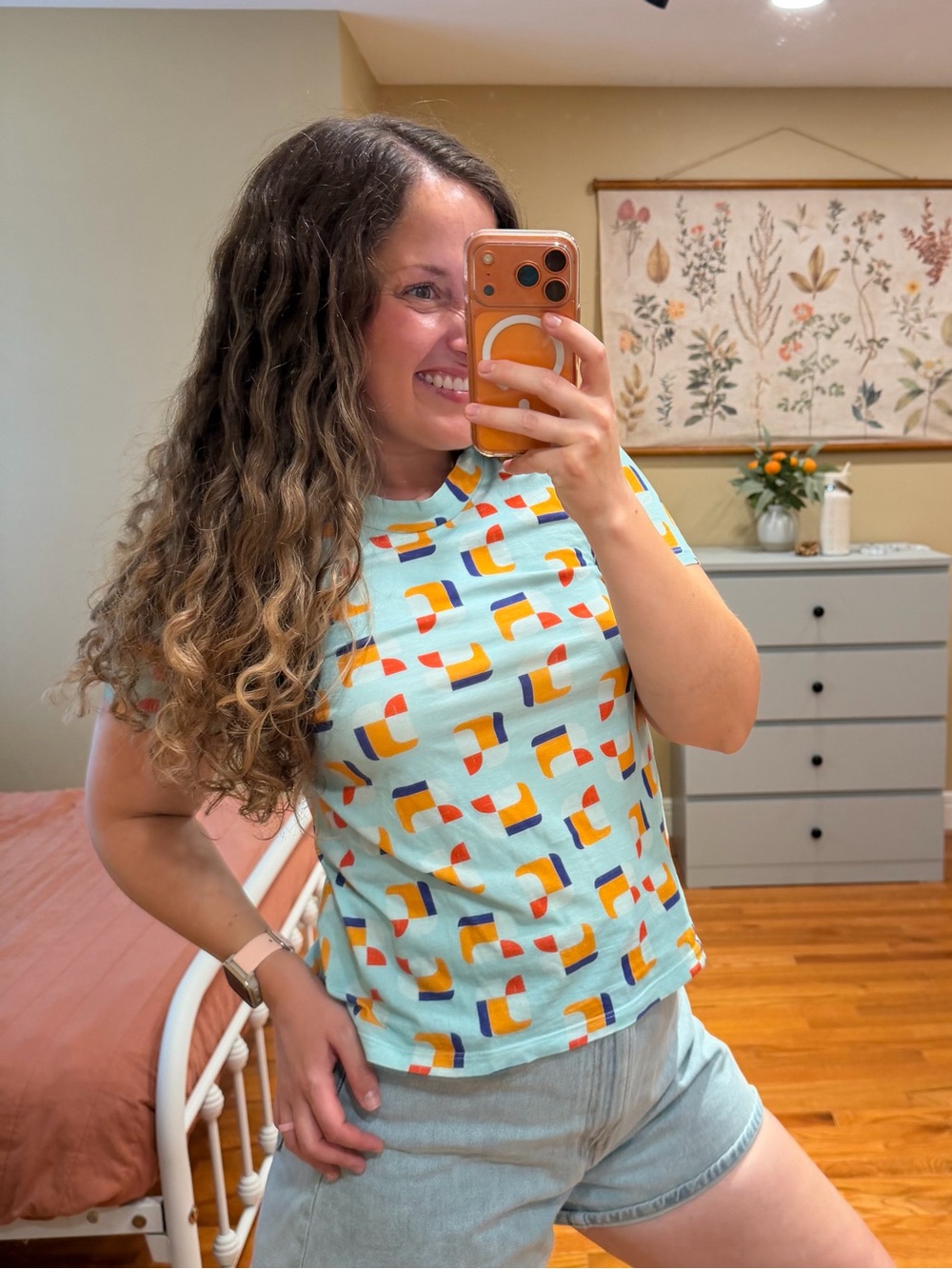 Maria Cher Designer Women’s Light Blue Geometric Print Tee Small